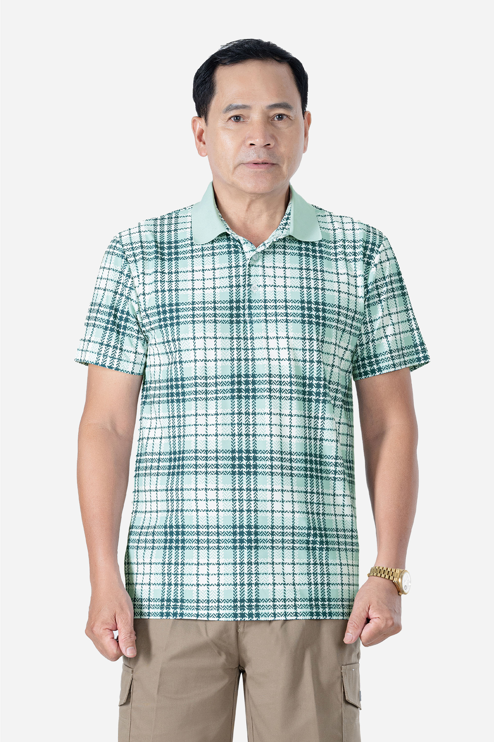 Áo Polo Kẻ Nam Trung Niên ANCHI Chất Liệu Cotton Mĩ Cao Cấp Phom Suông Vạt Ngang Màu Xanh Đậm