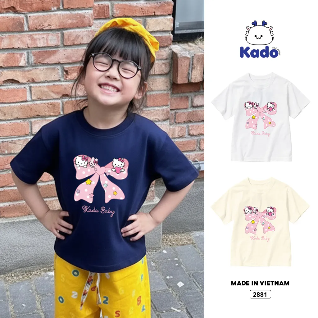 Áo thun bé gái form rộng Kado vải cotton thoáng mát mềm mại Hello Kittie hình nơ siêu cute 2881
