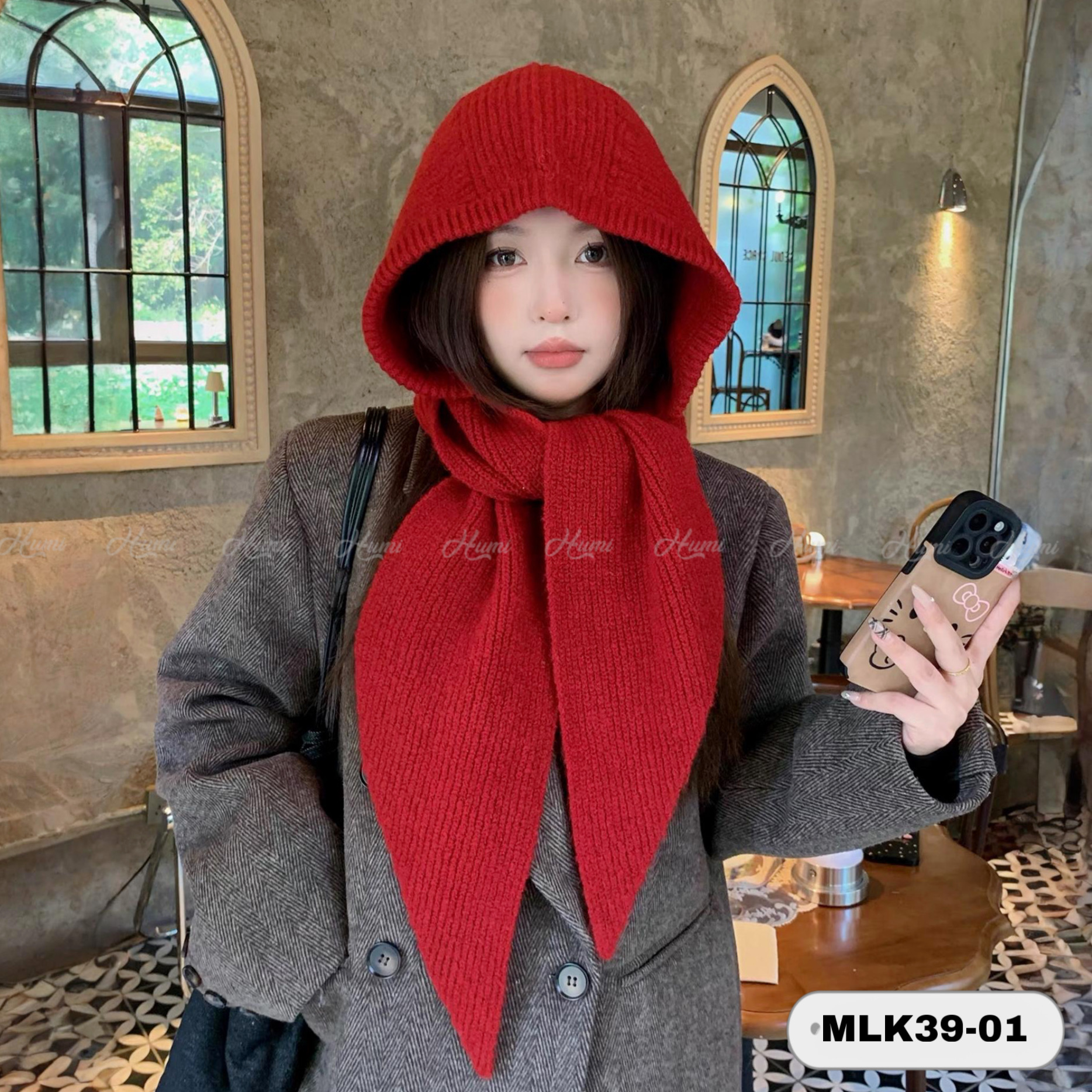 MŨ LEN LIỀN KHĂN(MLK39-01 Đỏ Đô)