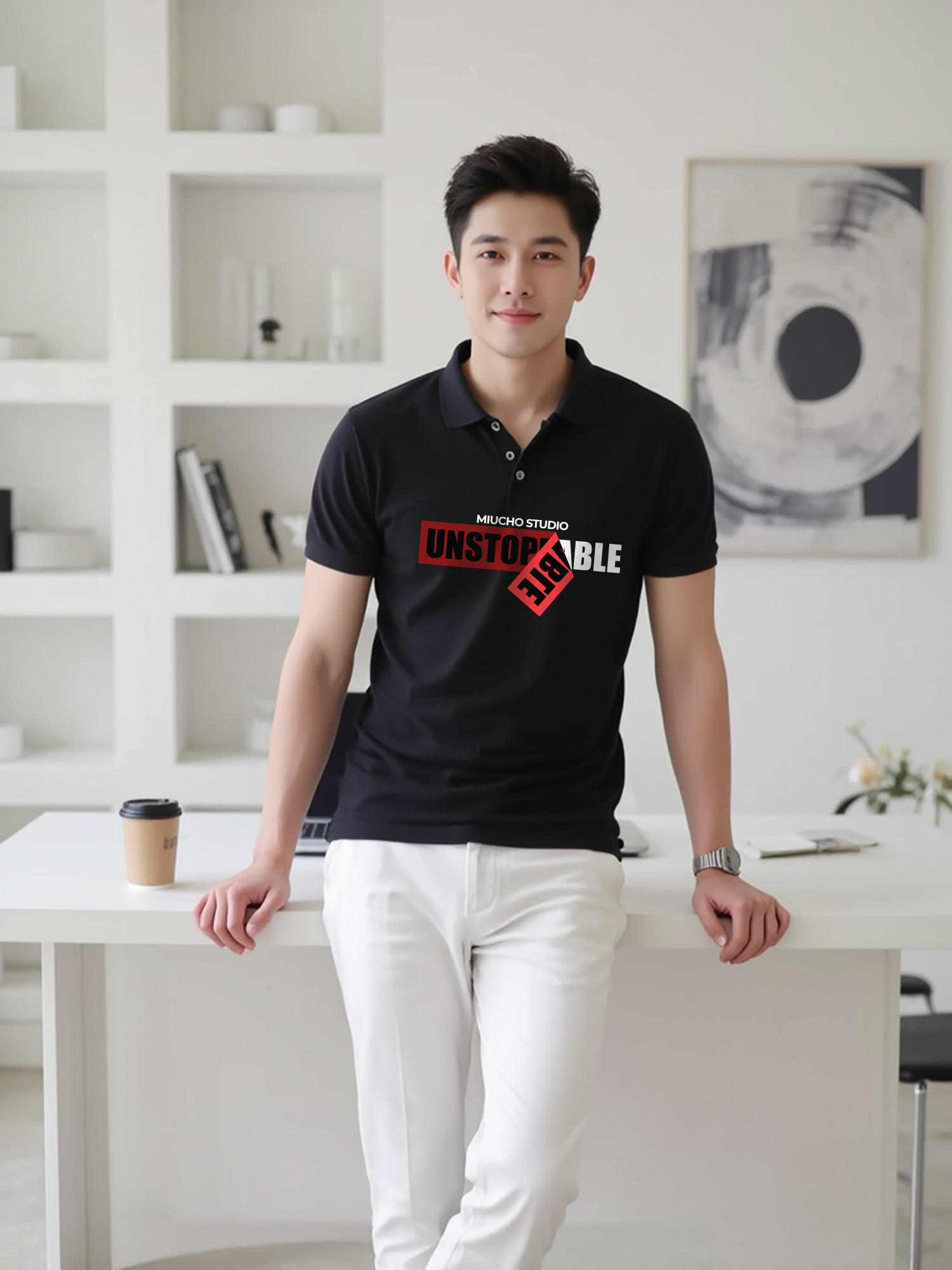 Áo polo nam đẹp form vừa 2066 Miucho Iconic cổ trụ vải cá sấu polyester thoáng mát in typography_thumbnail_3