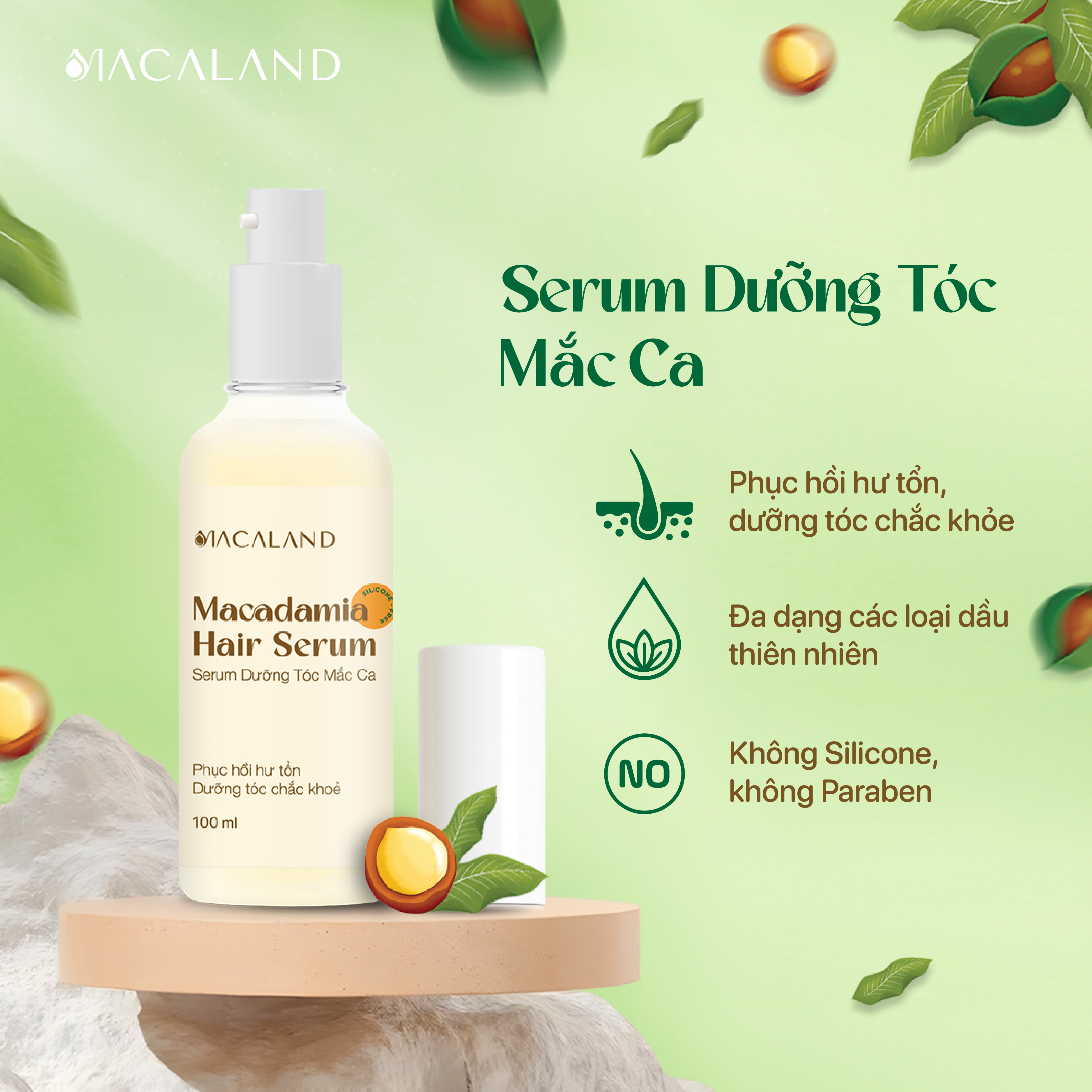 Serum dưỡng tóc tinh dầu Mắc Ca Macaland 100ml không chứa Silicone phục hồi hư tổn, giảm chẻ ngọn, bóng mượt tự nhiên_thumbnail_1