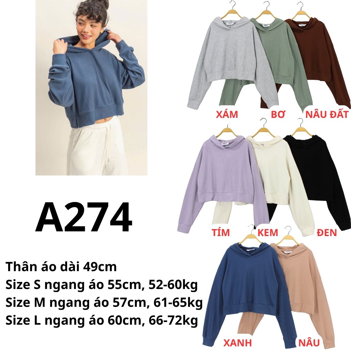 A274 Áo Hoodie crop
