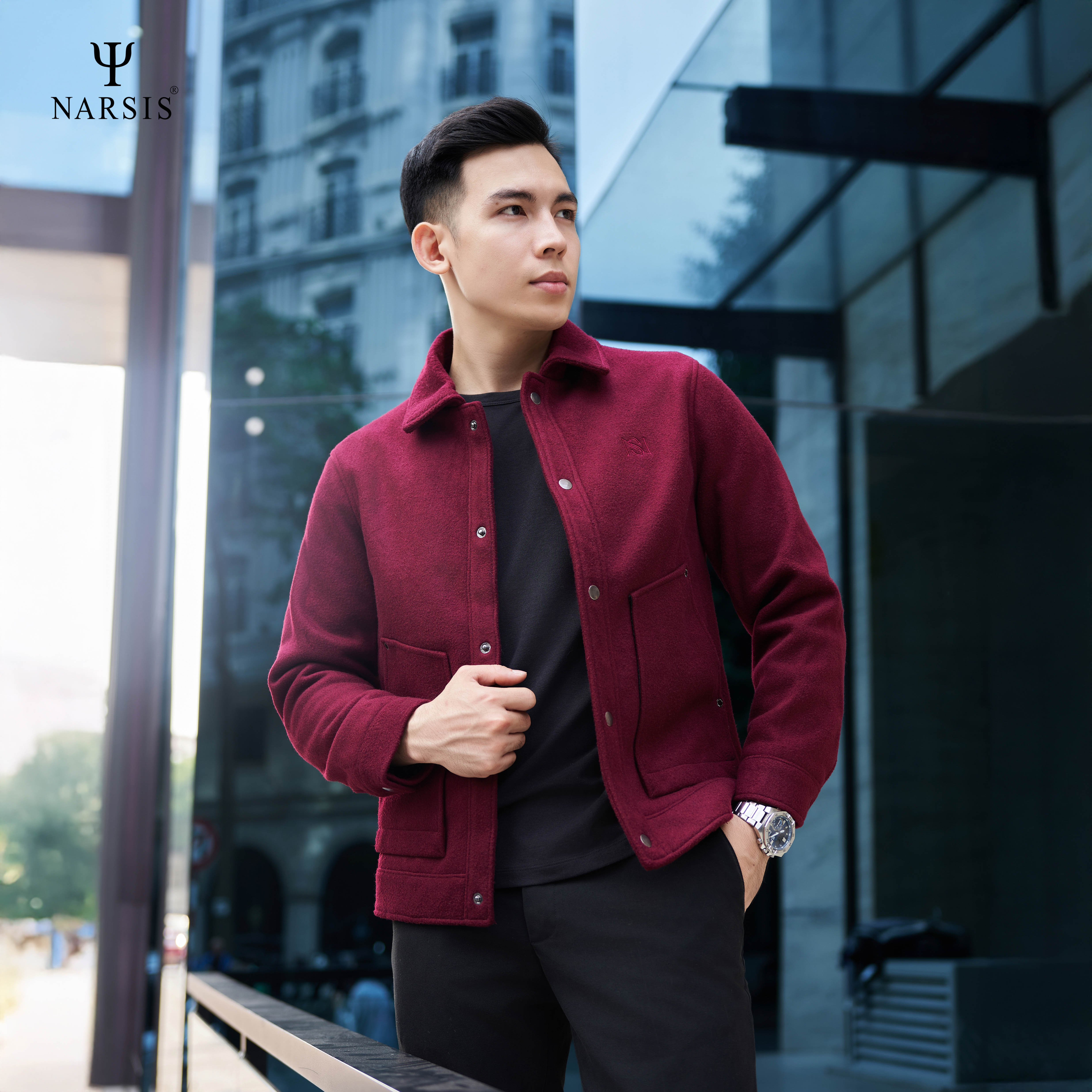 Áo khoác dạ nam Narsis D24005 thiết kế cổ điển, chất liệu cao cấp, dễ phối đồ.