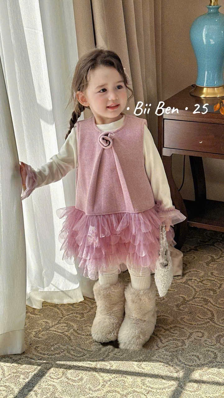 (S90) Set váy dạ hồng phối voan kèm áo nỉ lót bông_thumbnail_0