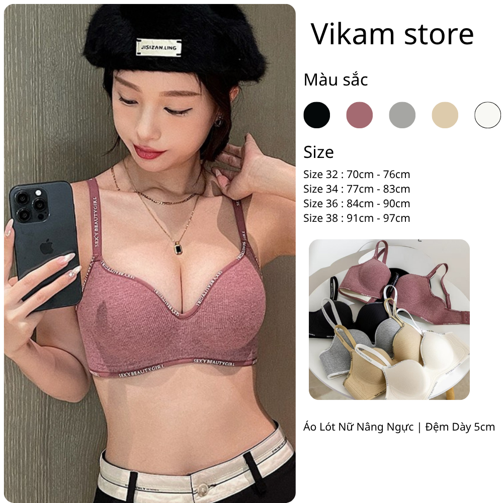 [Mã B55] Áo Lót Cotton Nữ  Mút Dày 5cm Nâng Vòng 1 Không Gọng Áo Bra Chất Cotton Không Gọng Có Mút Dày Đệm Tròn Gom Quả Chống Xệ Hạn Chế Ngấn Mỡ Lưng -- Vikam