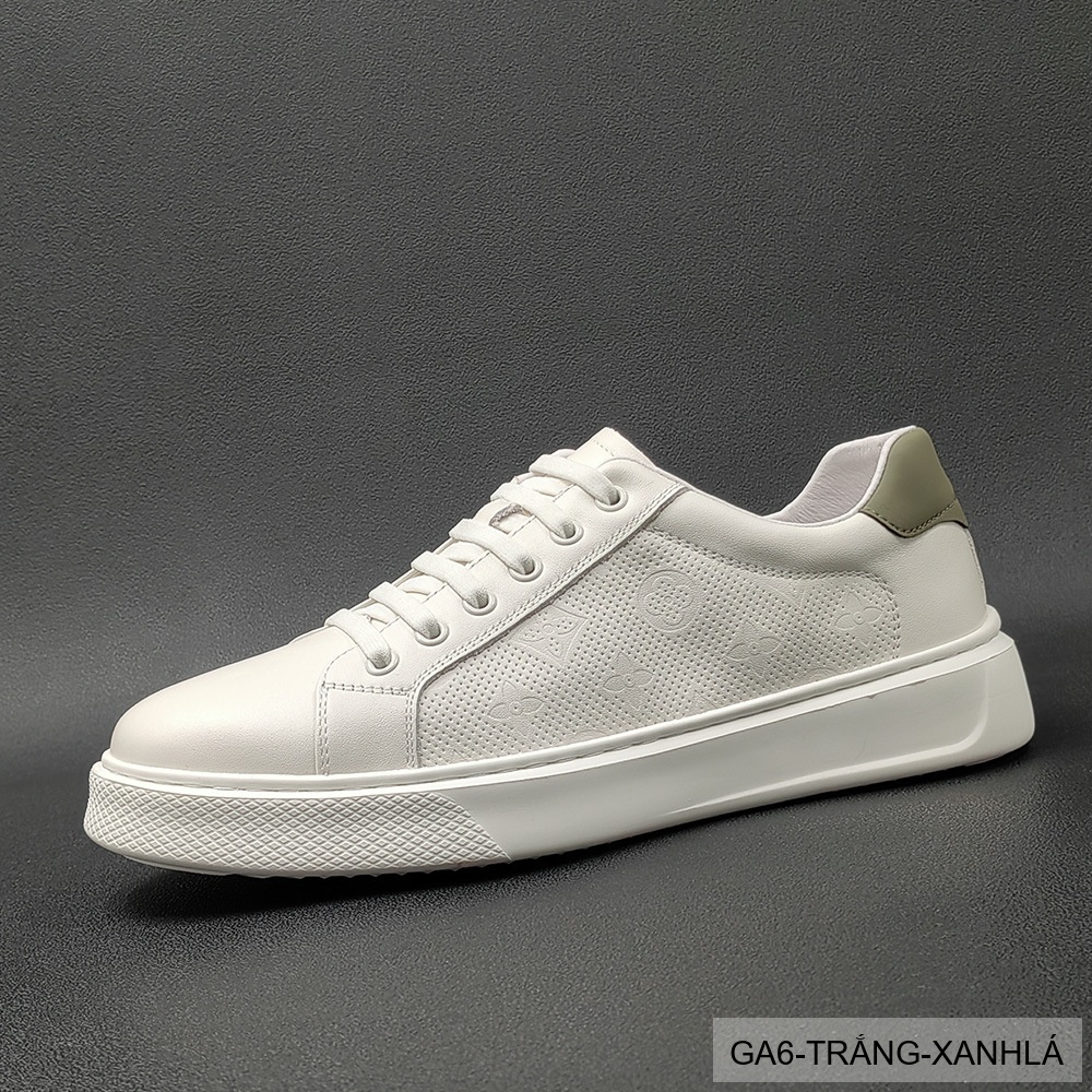 GA6 - Giày Sneaker Nam Da Bò Phong Cách Hàn, Đế Bằng Thoáng Khí, Màu Trắng Xanh Lá Đen