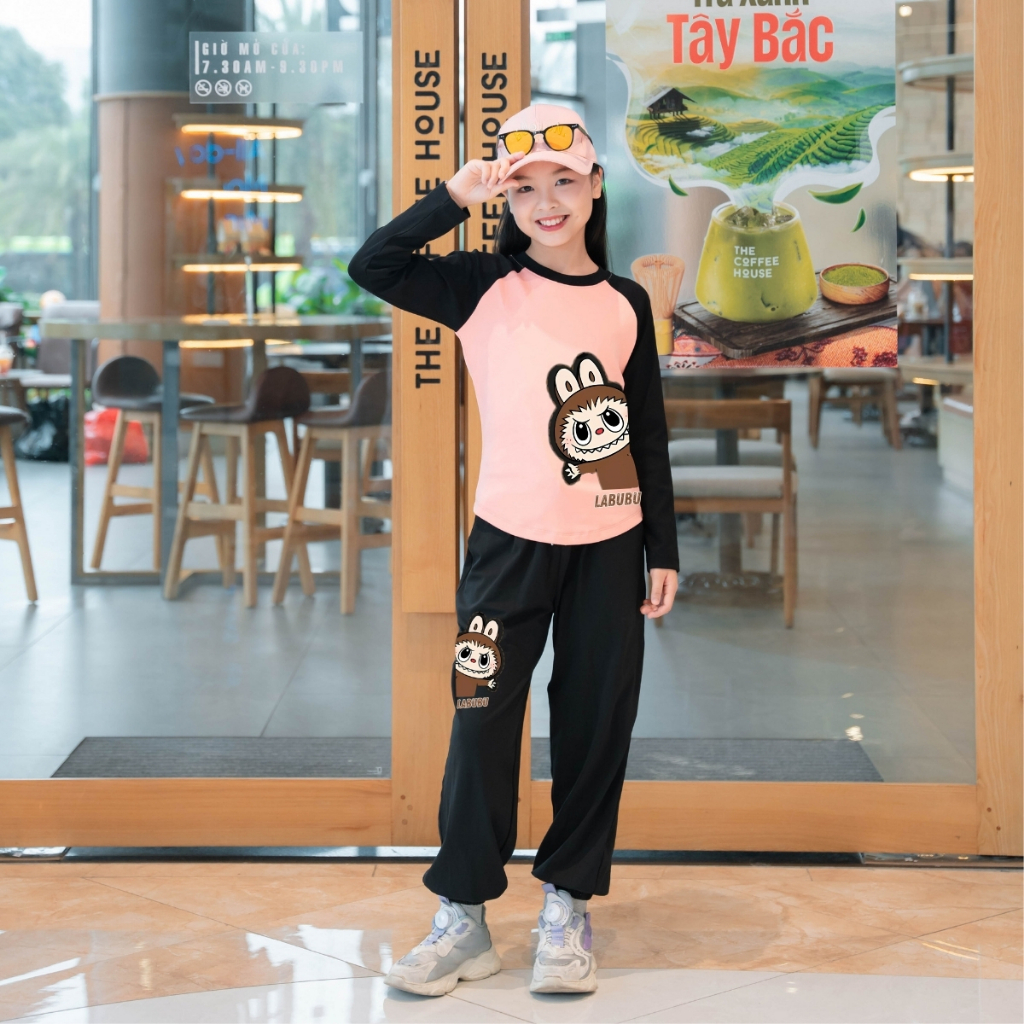 Bộ đồ bé gái Labubu thu đông giữ nhiệt - Bộ quần áo dài tay bé gái cân nặng từ 15-38kg-  Loza Kids BZ129_thumbnail_1
