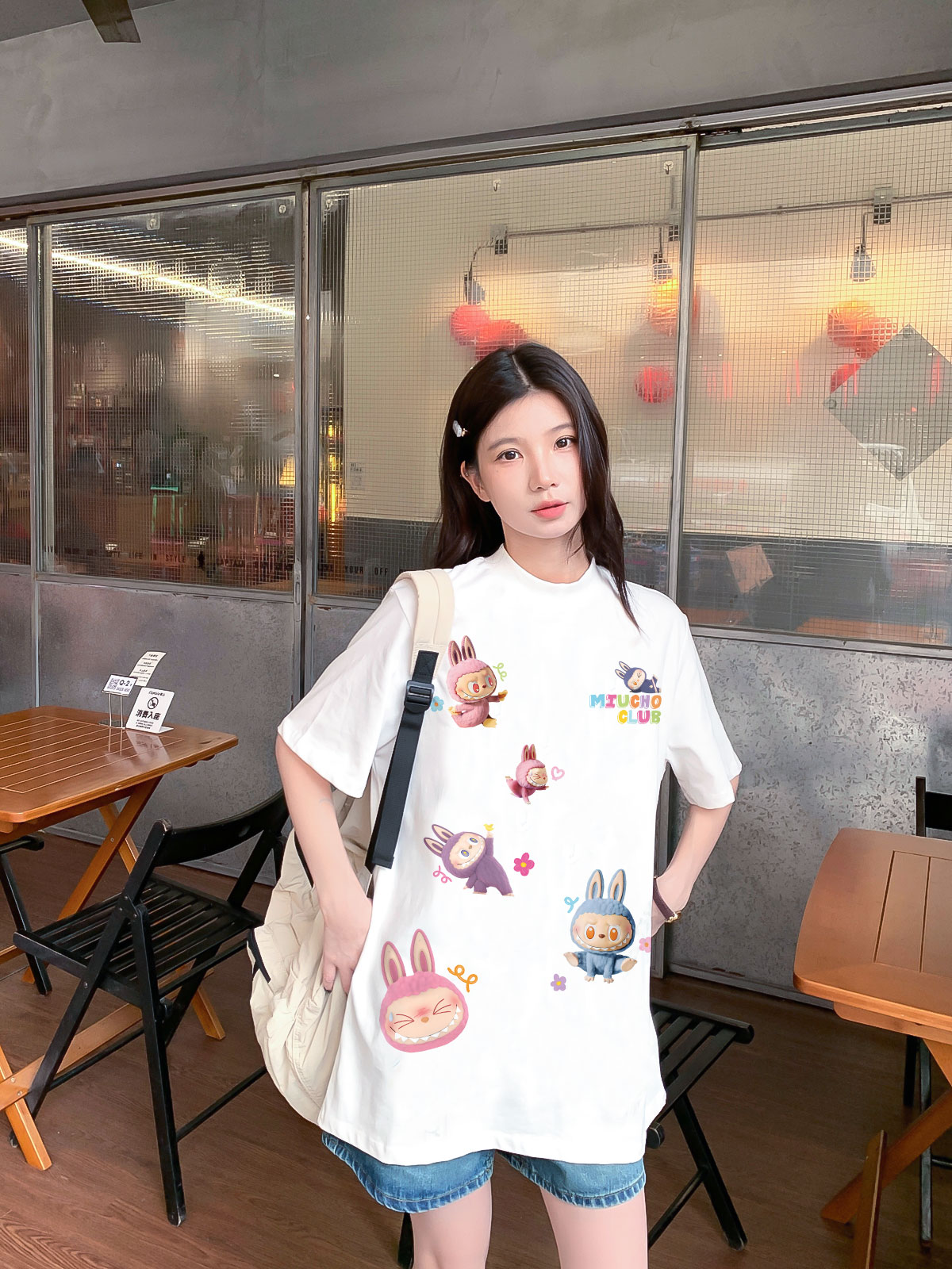 Áo phông labubu form rộng nhiều màu ATD1450 Miucho vải cotton cổ tròn in mix_thumbnail_4