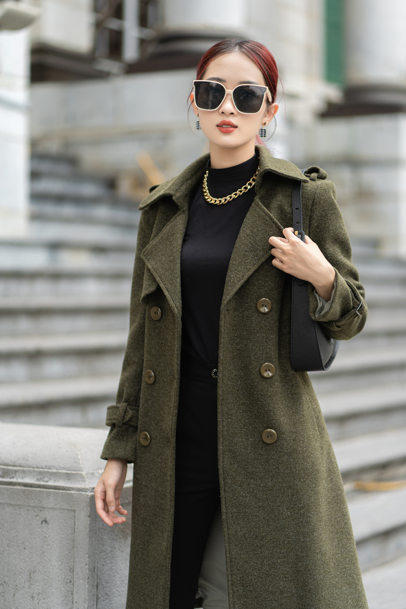 ÁO MANGTO DẠ DÁNG DÀI MÀU RÊU Alina