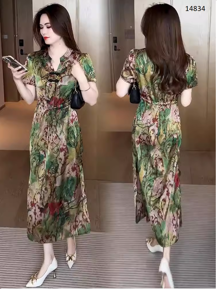 14834-Đầm suông cổ tàu eo thắt dây rút in họa tiết 3D ( lụa latin)_thumbnail_2