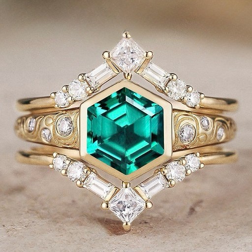 Nhẫn Xi Vàng Đính Ngọc Lục Bảo Emerald Lục Giác (Có Size)_thumbnail_3
