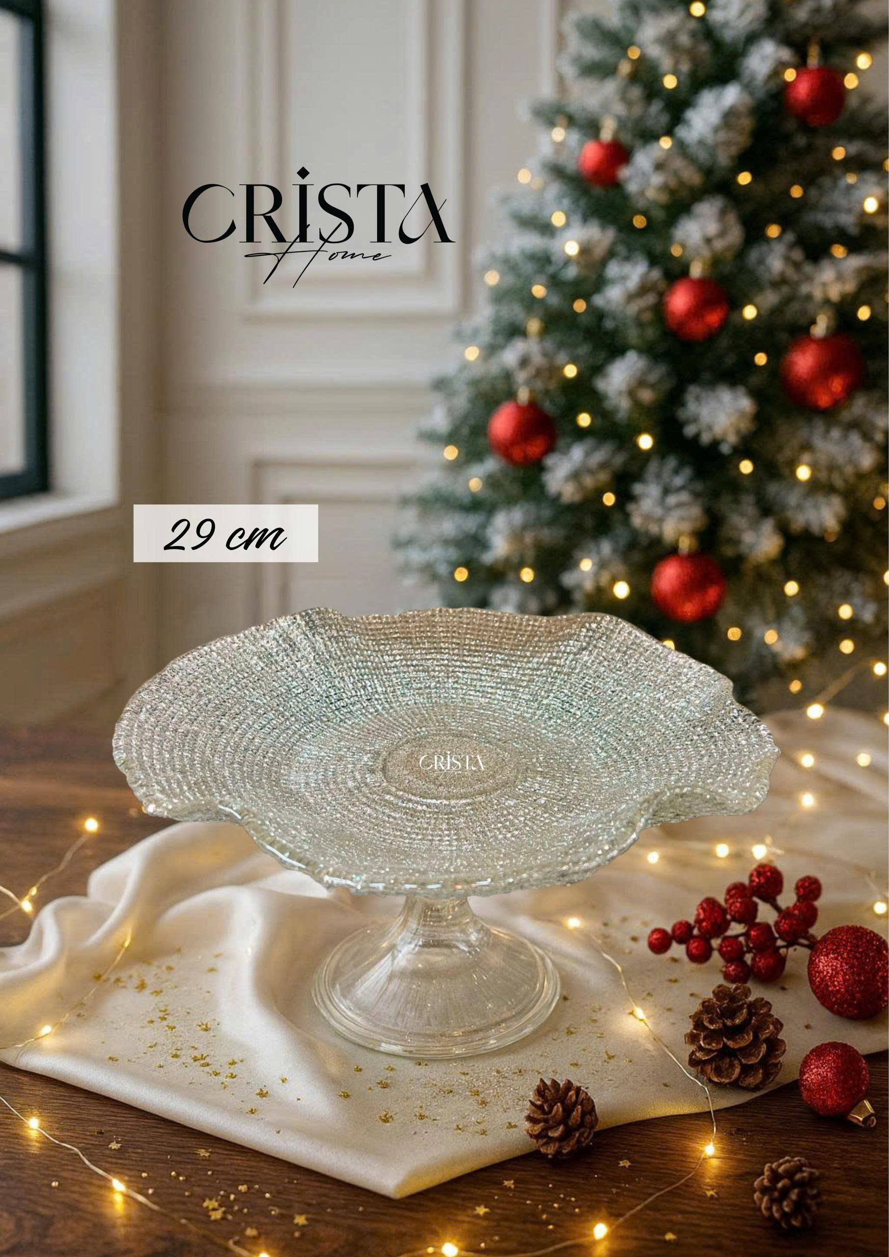 Đĩa thủy tinh cao cấp CRISTA HOME chân bồng vân lưới size 29 cm_thumbnail_5