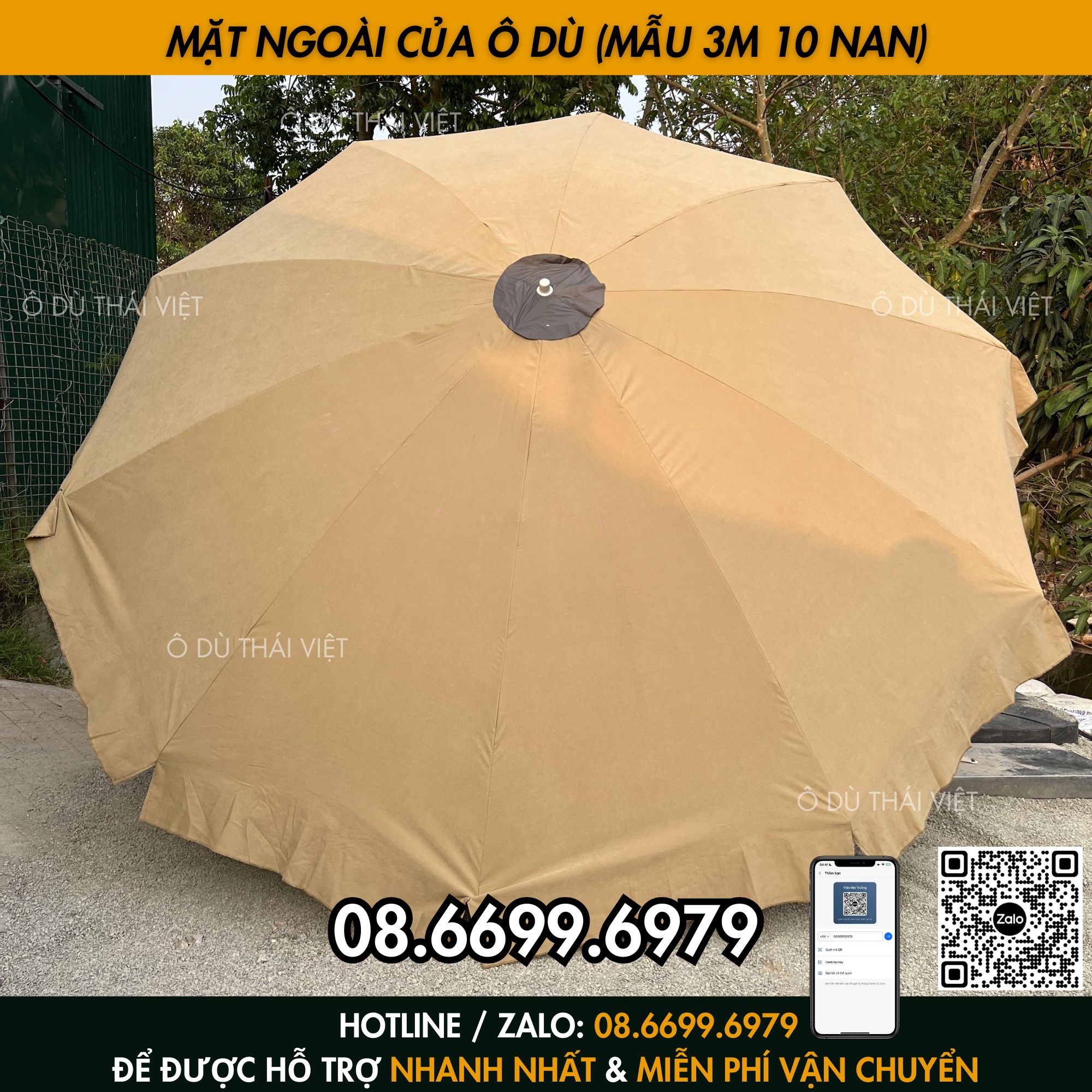 Ô dù chính tâm tròn 3m 10 nan vải dù cao cấp, ô dù che nắng mưa ngoài trời (chưa kèm chân đế) Ô DÙ THÁI VIỆT_thumbnail_2