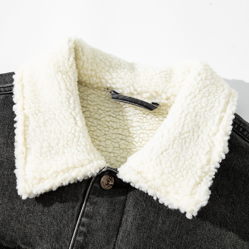 mùa đôngchicÁo khoác denim len cừu nam Mỹ hợp thời trang dáng ôm cộng với dày nhung đa năng đẹp trai áo khoác cotton áo khoác_thumbnail_2