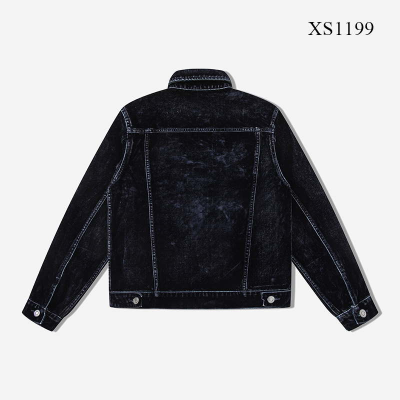 Áo khoác denim phẳng có tên tuổi lớn mới, đã giặt, phun cát và đau khổ, áo khoác denim nam giản dị hợp thời trang