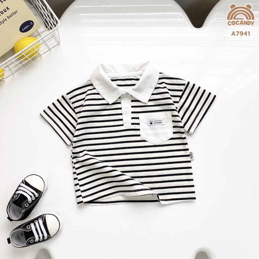 Áo cộc kẻ ĐEN cổ bẻ phối túi ngực CCD_thumbnail_3