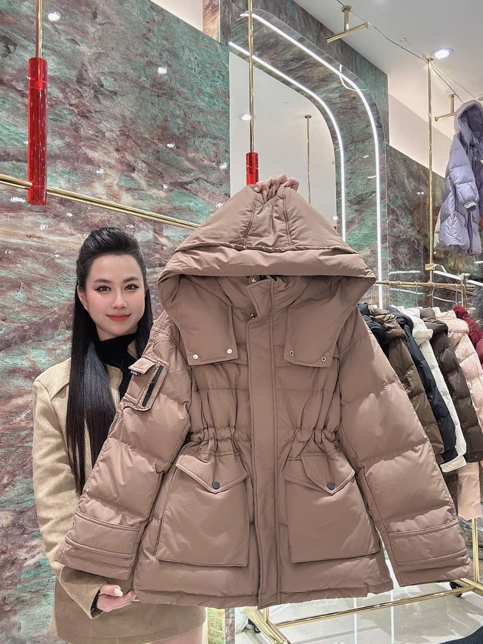 Áo phao rút eo Nâu - A6