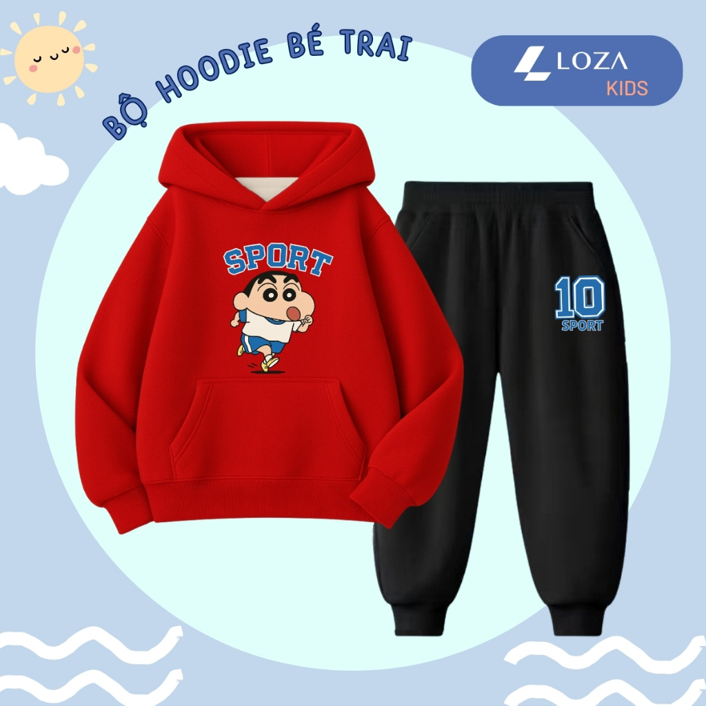 Bộ quần áo Hoodie cho bé trai in cậu bé Shin size 15-40kg - Quần áo nỉ cho trẻ em Loza Kids HB513_thumbnail_1