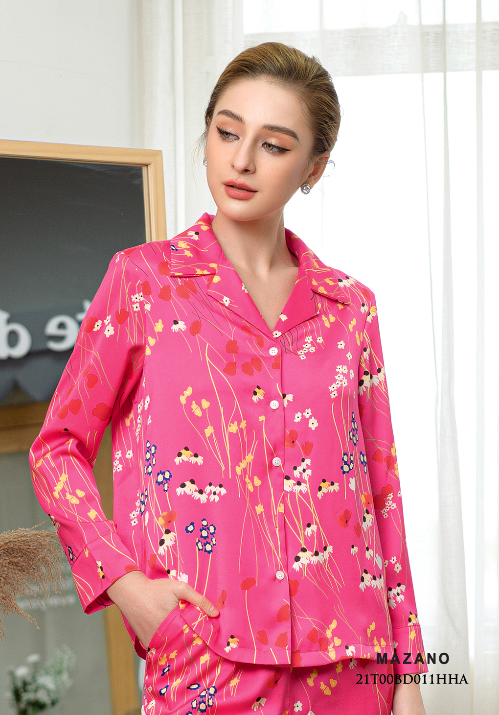 Bộ đồ hồng dài tay họa tiết hoa nhỏ_thumbnail_4