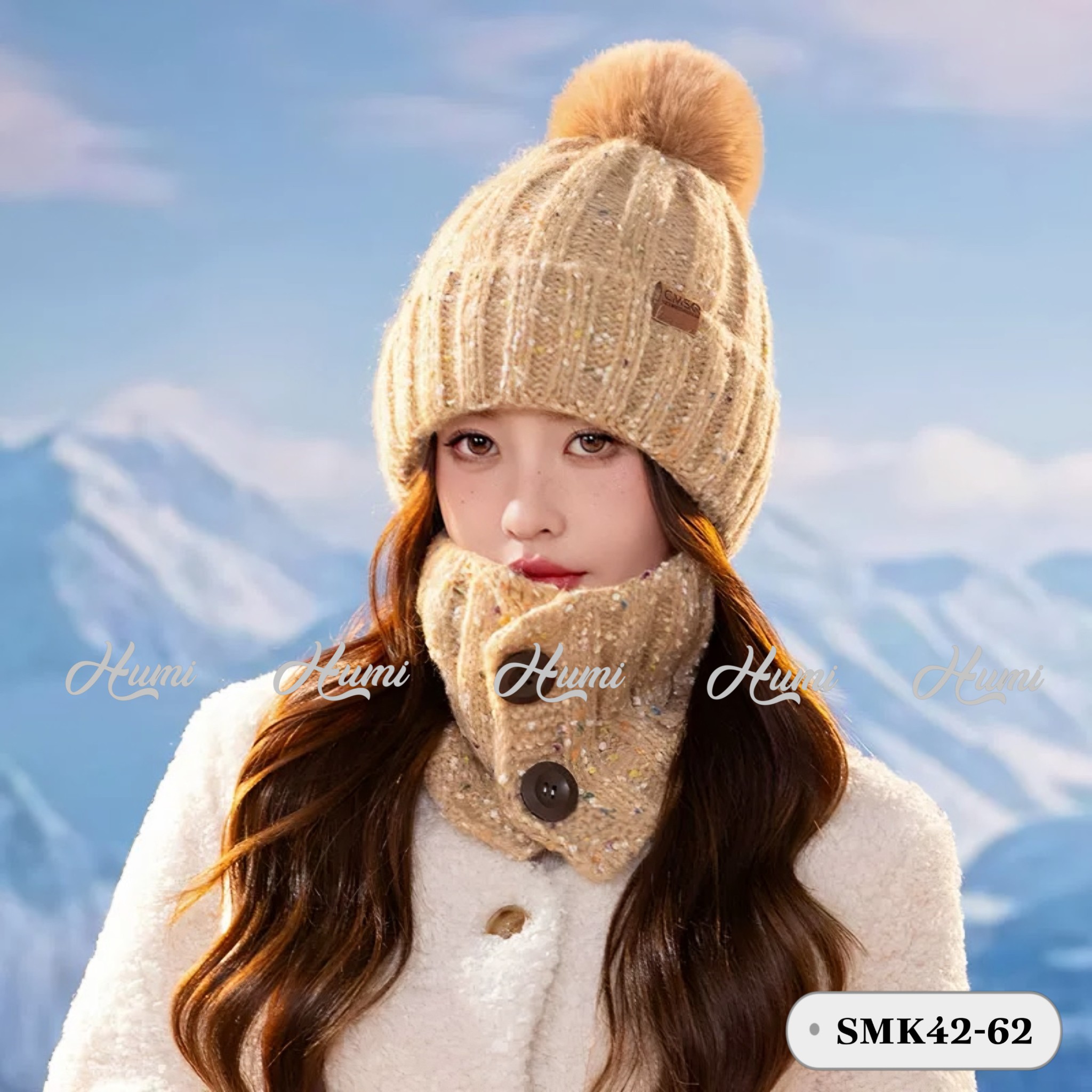 BỘ MŨ LEN + KHĂN CÀI CÚC CHO NỮ (SMK42-62 Nâu)_thumbnail_6