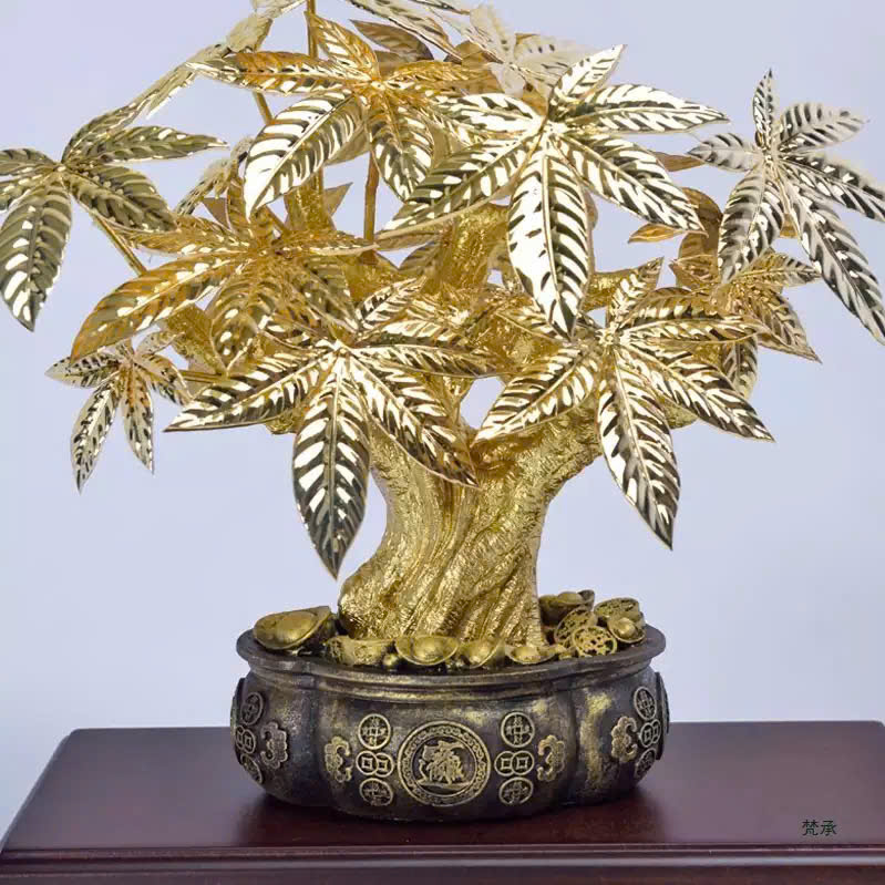 Cây kim ngân tài lộc mạ vàng 24k KT 36CM X 29X 17CM _thumbnail_0