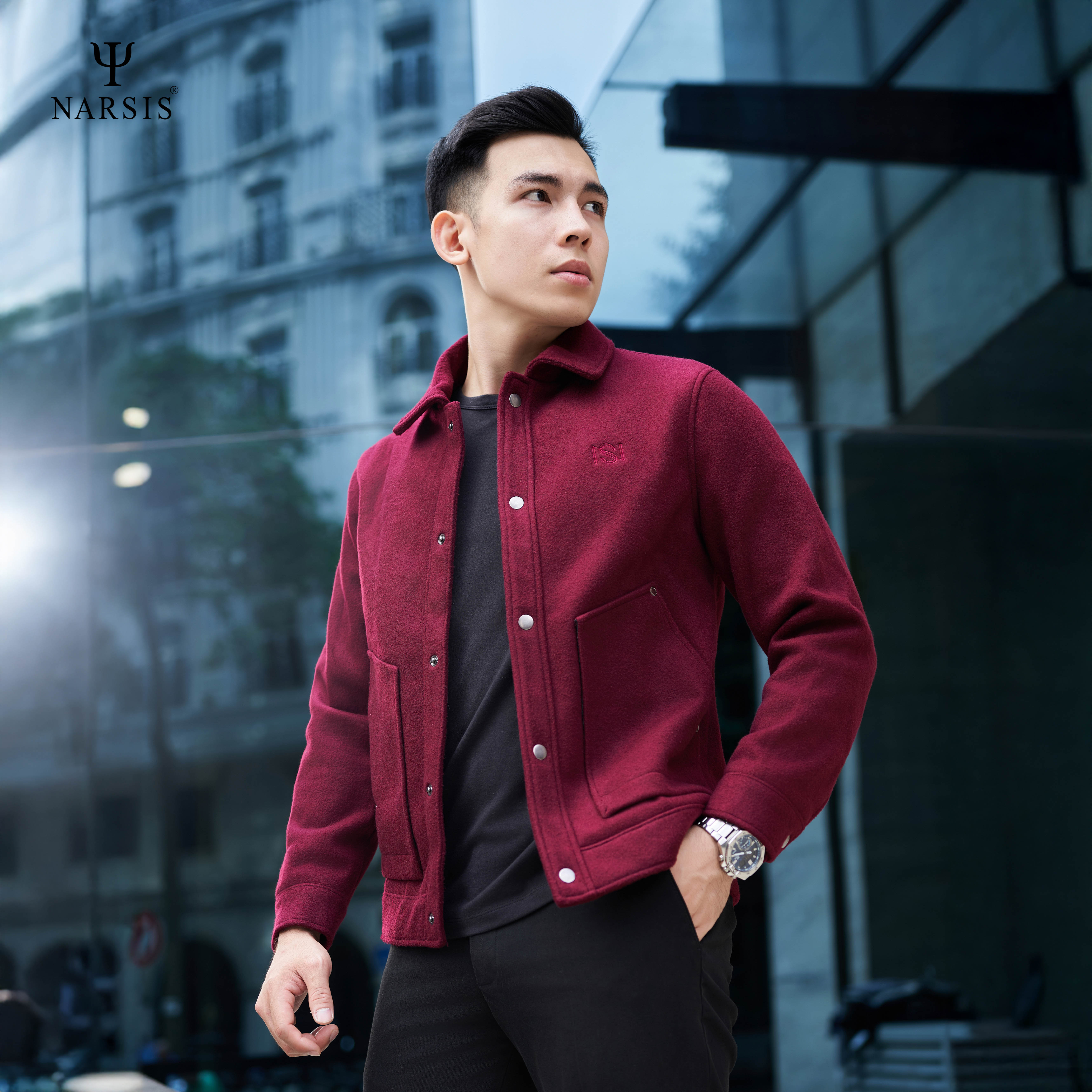 Áo khoác dạ nam Narsis D24005 thiết kế cổ điển, chất liệu cao cấp, dễ phối đồ.