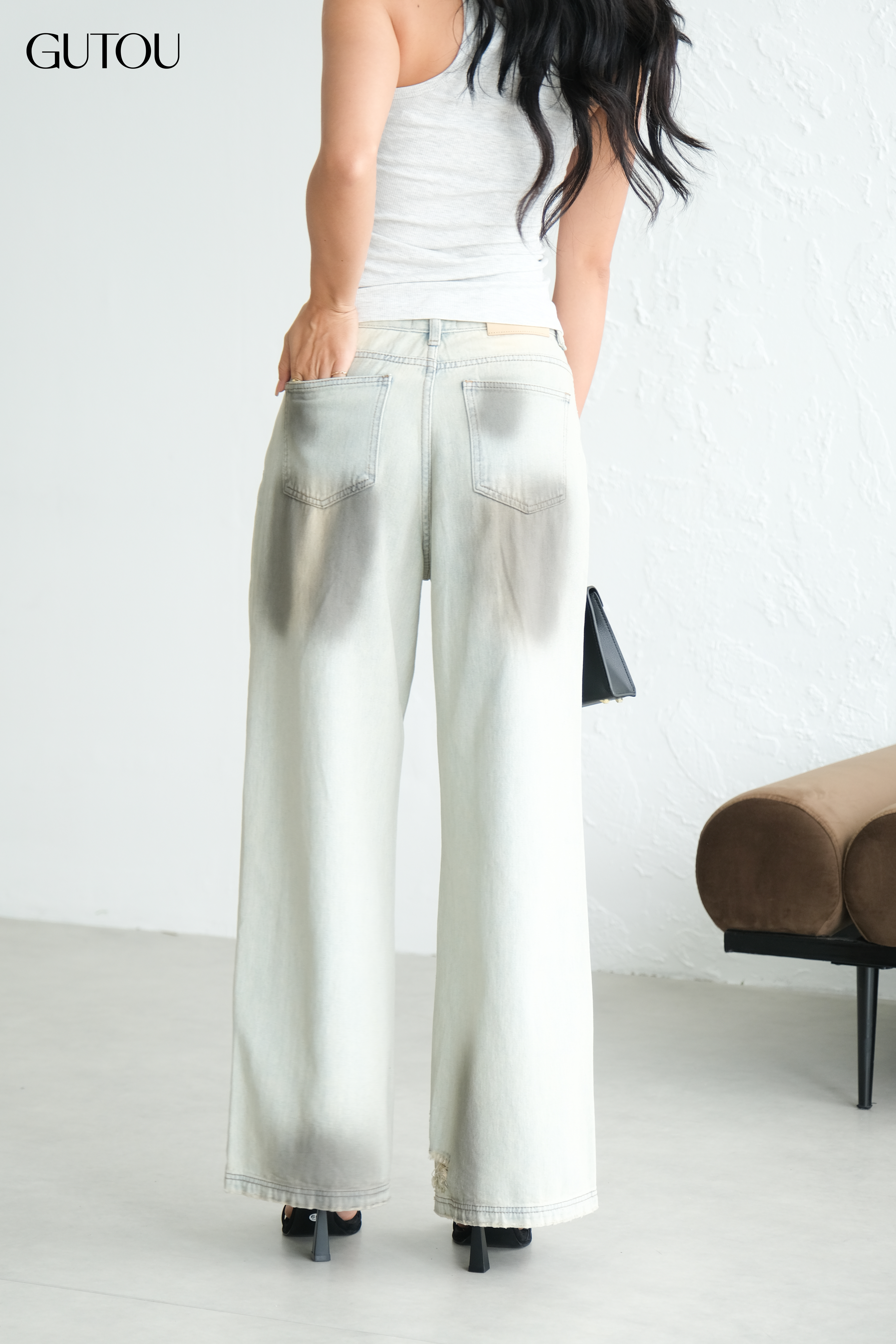 [ GUTOU ] Quần Jean Suông Xám Vệt Màu Streetwear_thumbnail_3