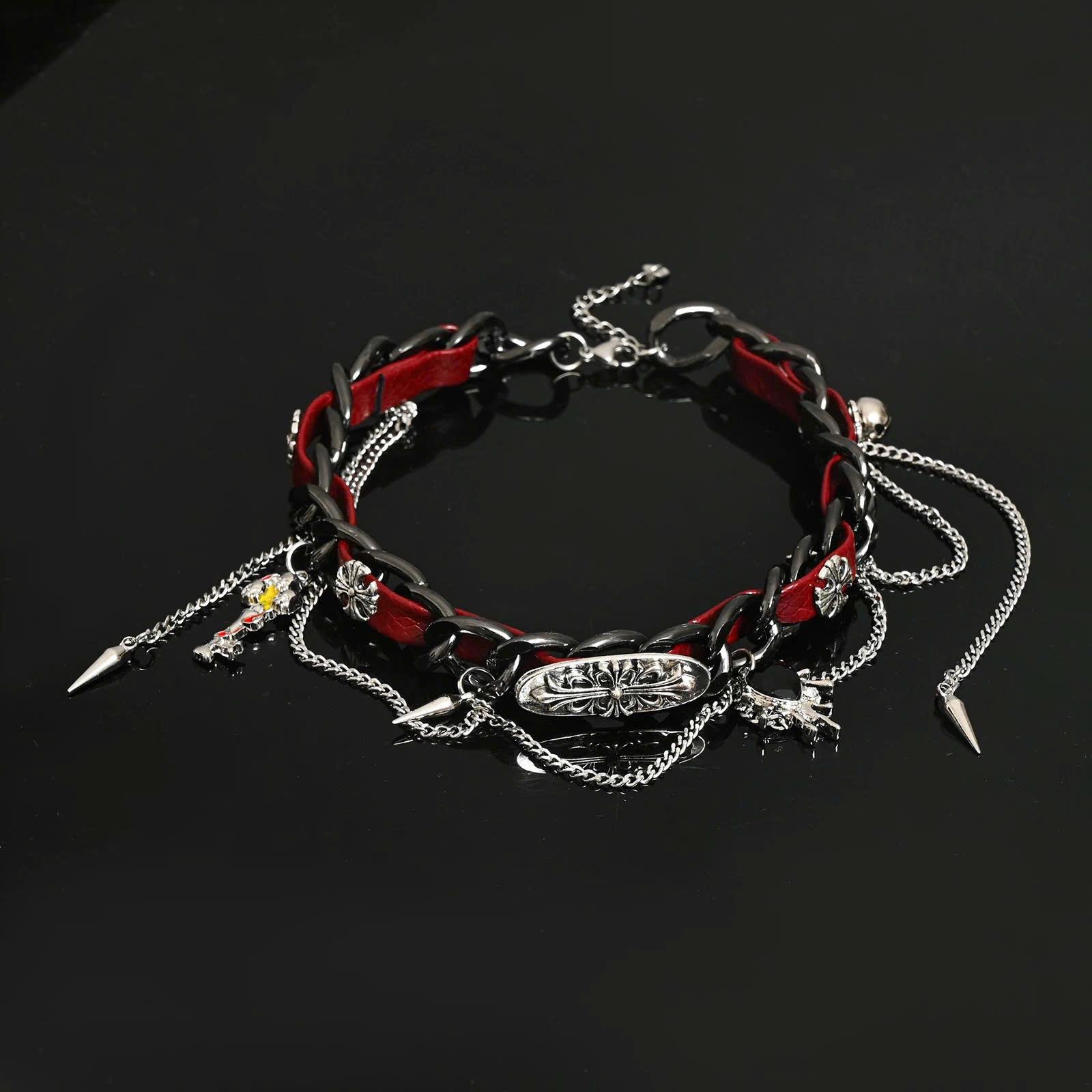 Vòng cổ dây đỏ xích đen tua rua_thumbnail_3