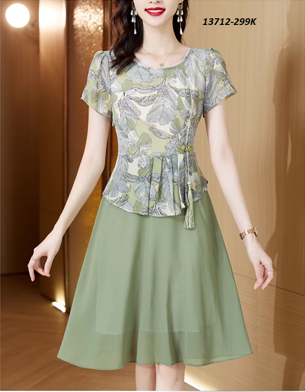 13712-Đầm  xòe peplum in hoa eo thắt nơ  ( tơ lụa)_thumbnail_1