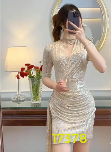 17378-Đầm body tay lở kim sa vàng ( thun kim sa)_thumbnail_0