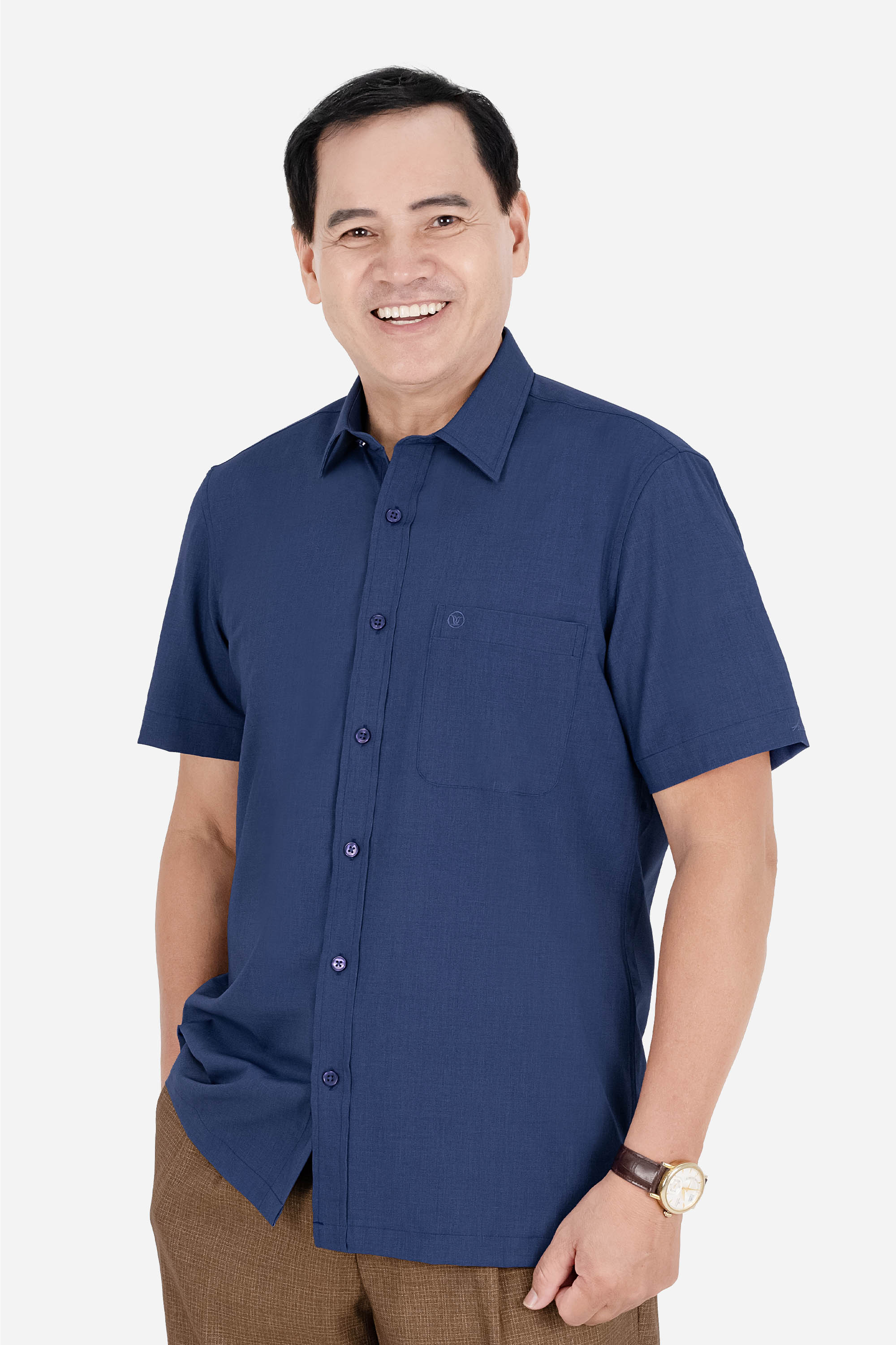 Áo Sơ Mi Trơn Cộc Tay Nam Trung Niên ANCHI Chất Liệu Sợi Gỗ Thoáng Mát Màu Xanh Nhạt_thumbnail_8