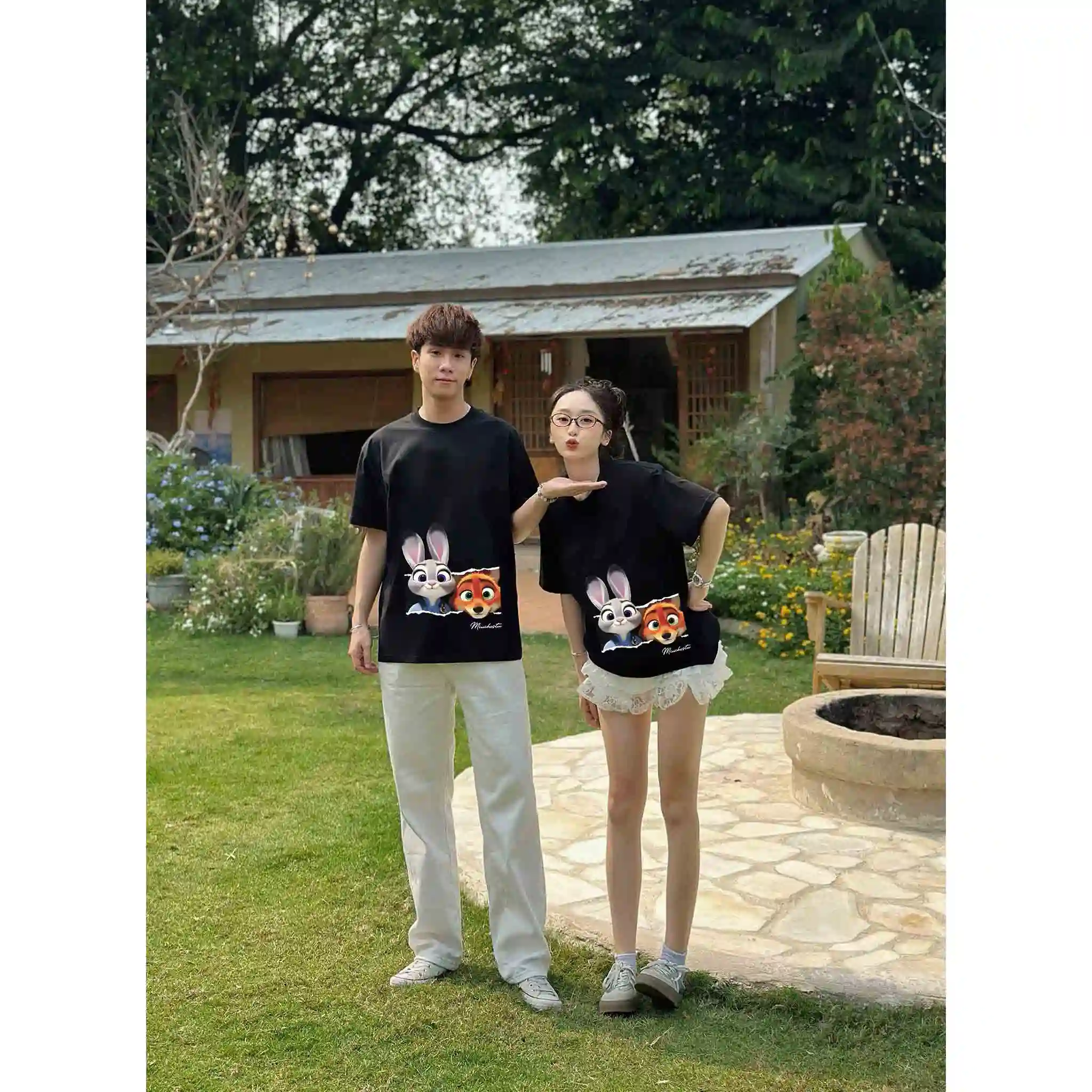 Áo thun couple form rộng Miucho vải cotton thoáng mát dày dặn hoạt hình Zootopia 2813_thumbnail_5