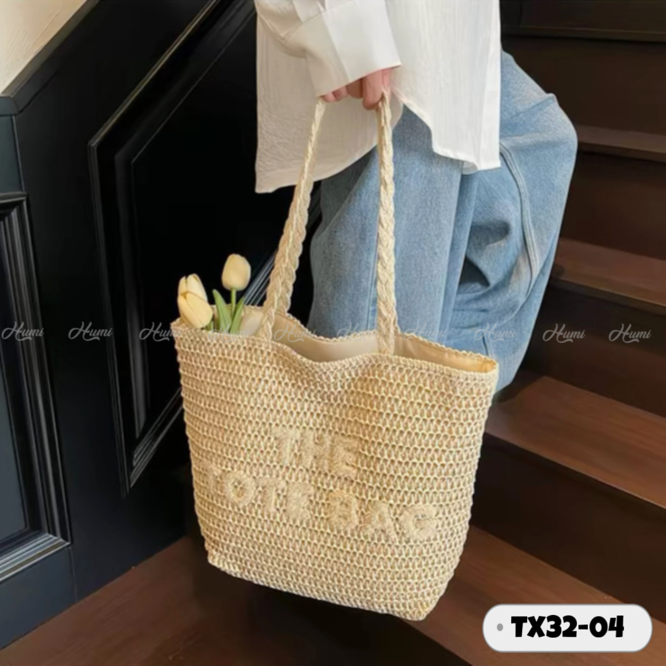 TÚI TOTE CÓI ĐAN THÊU CHỮ (TX32-04 BE)