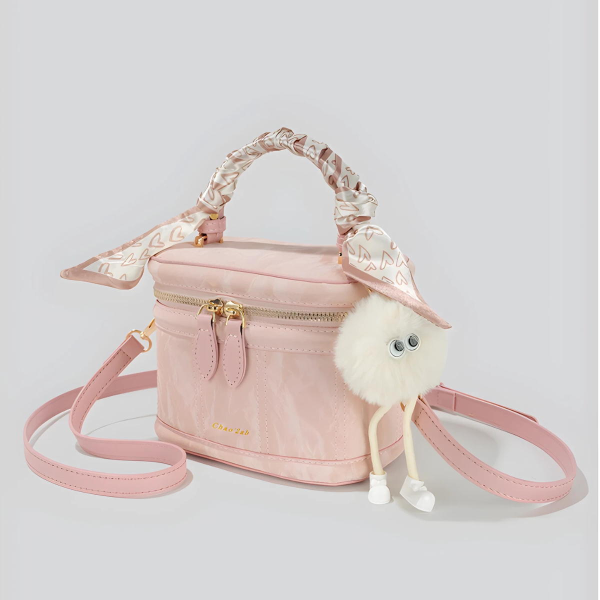 UHE_2517 Grace – Tay cầm khăn lụa, form hộp giữ dáng, đeo chéo/đeo vai – Đen/Trắng/Hồng_thumbnail_10