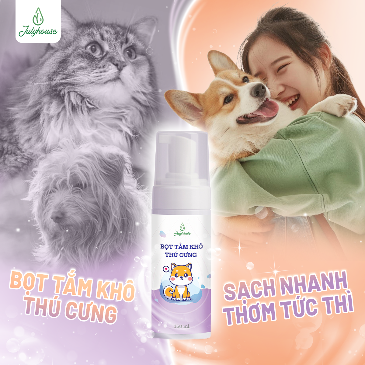 Bọt tắm khô thú cưng JULYHOUSE 150ml_thumbnail_2