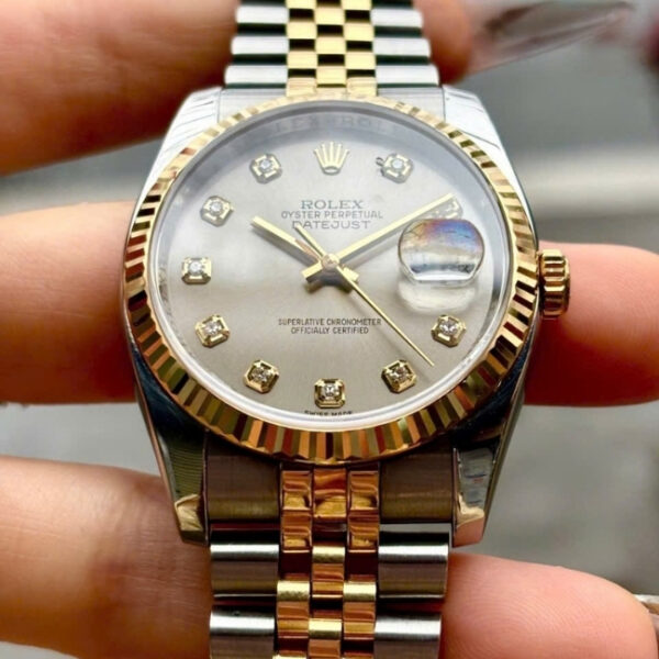Rolex Datejust mặt xám trải tia – Demi 18k – cọc số kim cương_thumbnail_1