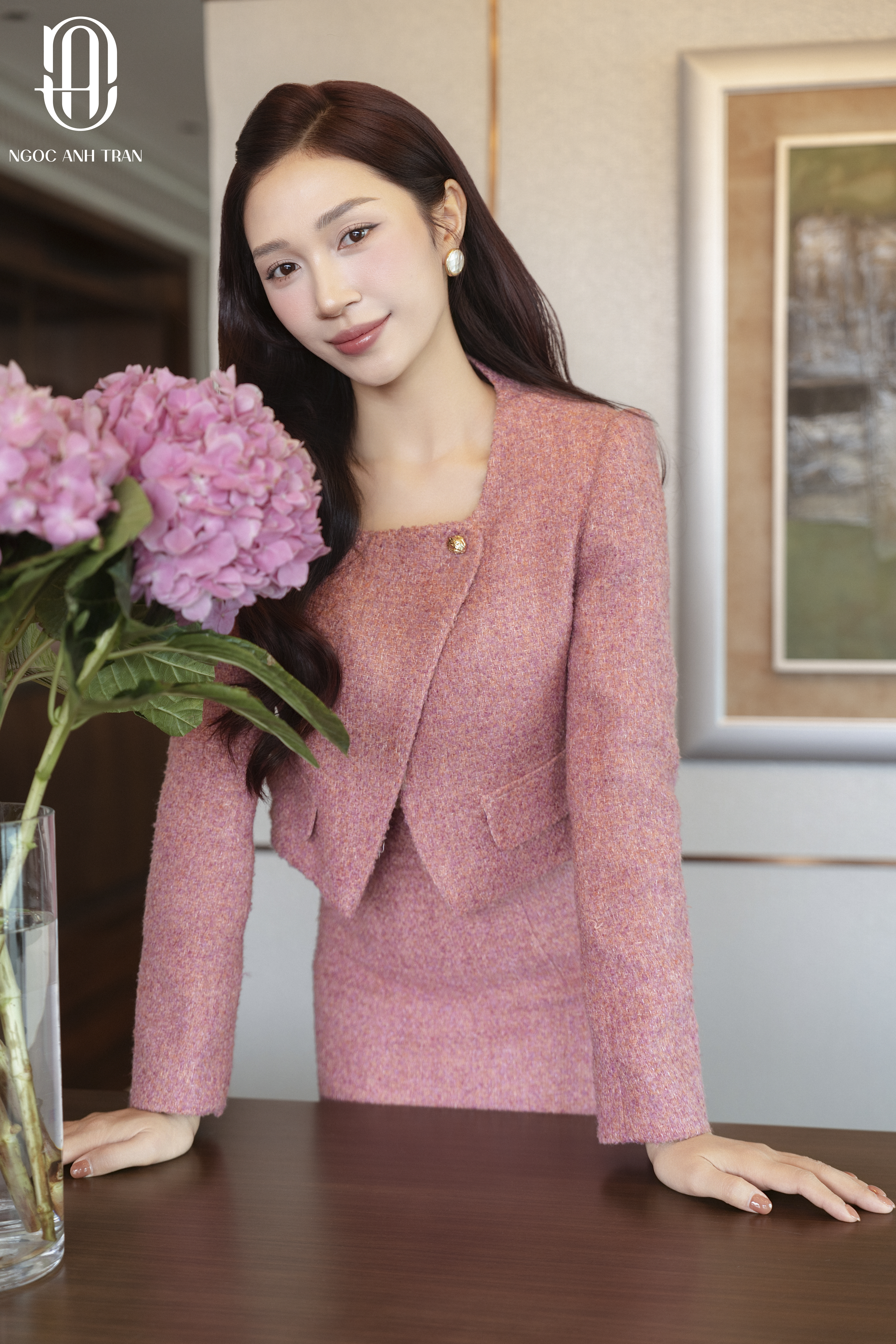 A244 - Set áo kiểu dài tay phối chân váy hồng mận_thumbnail_2