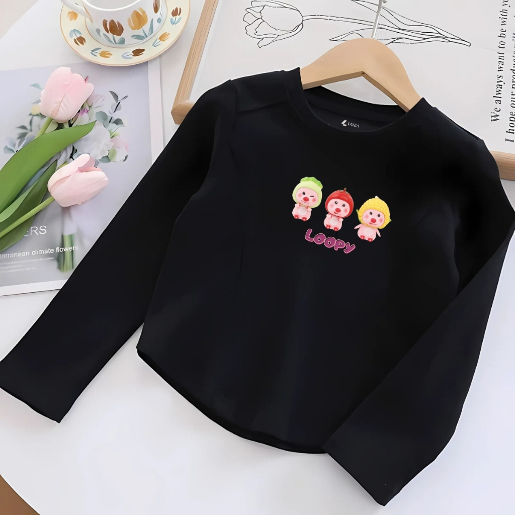 Áo thu đông cho bé gái in hình Capybara, Loopy, Labubu - Áo thun dài tay trẻ em-Loza Kids ON002_thumbnail_7