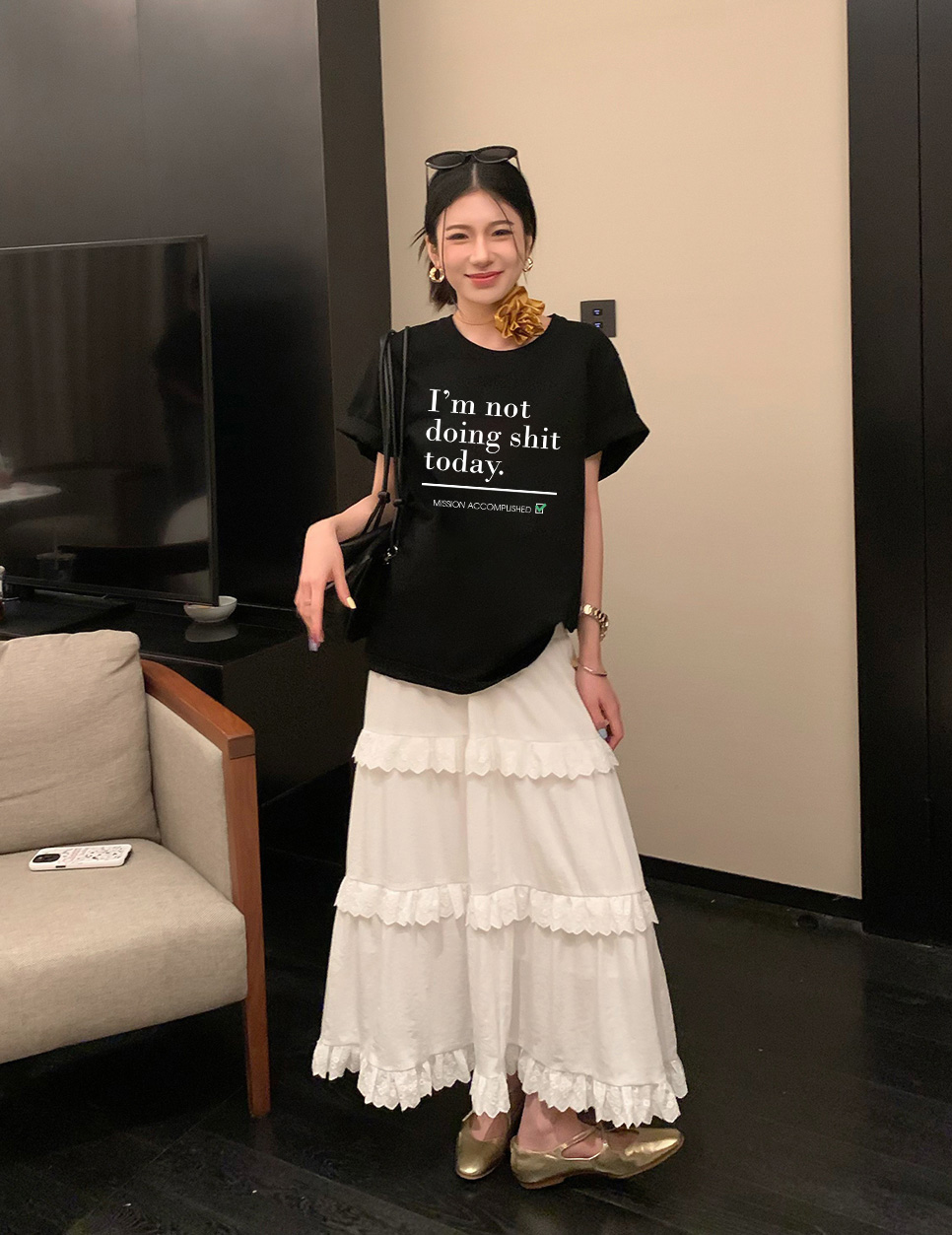 Áo thun nữ form vừa regular tôn dáng ARD1503 Miucho Chic vải cotton co giản cổ tròn in typography_thumbnail_6