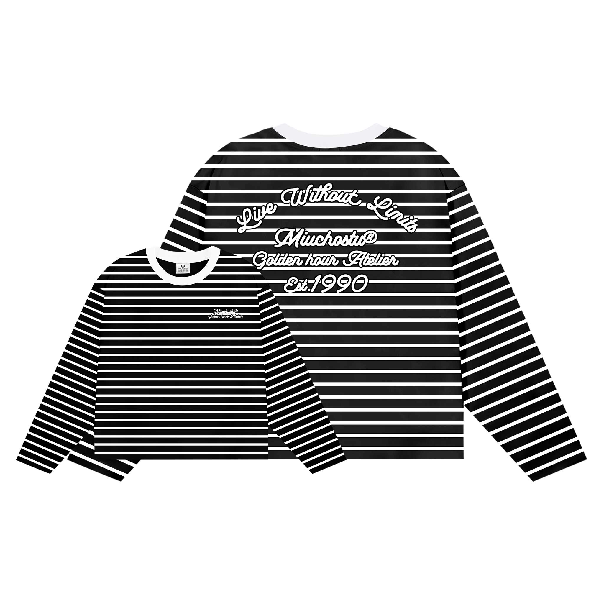 Áo thun form boxy Miucho vải bo rip thoáng mát mềm mại tay dài kẻ sọc in chữ basic 2700_thumbnail_2