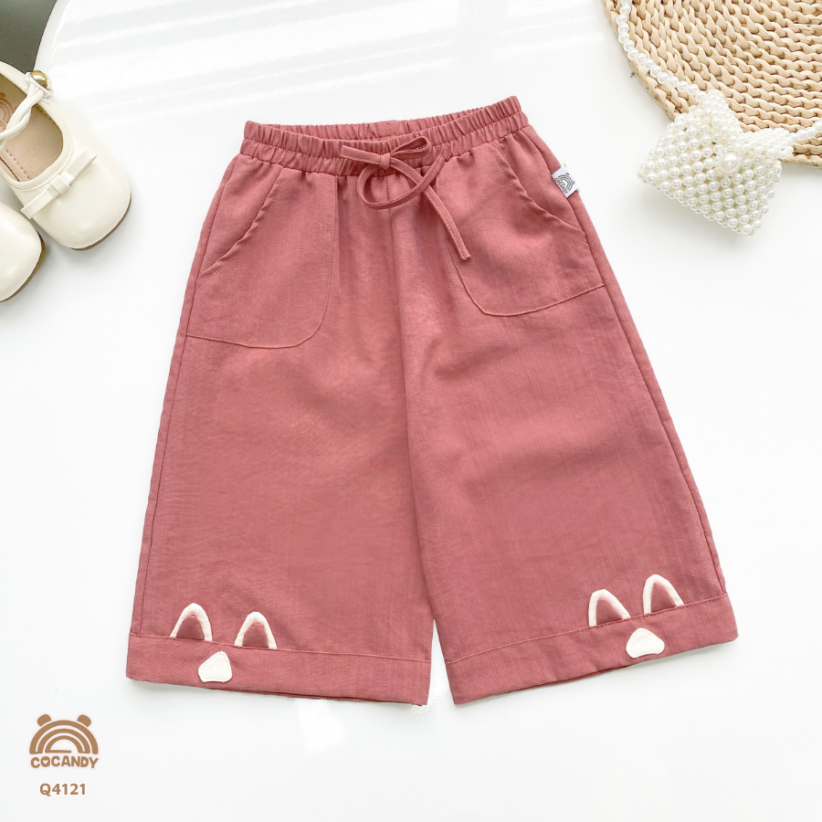 Quần dài ĐỎ suông phối gấu nẹp be_thumbnail_1