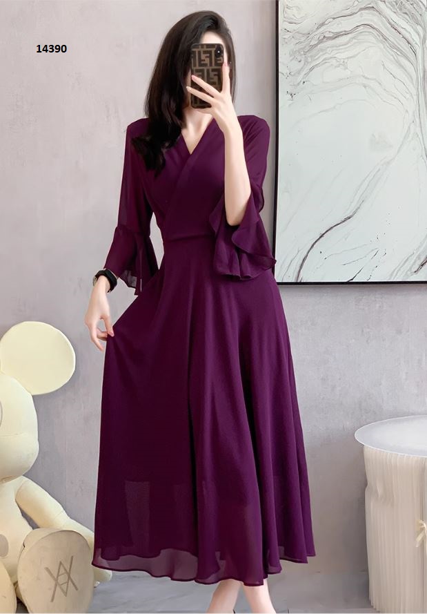 14390-Đầm xòe tím đắp chéo kiểu tay loe (voan+lót)_thumbnail_0