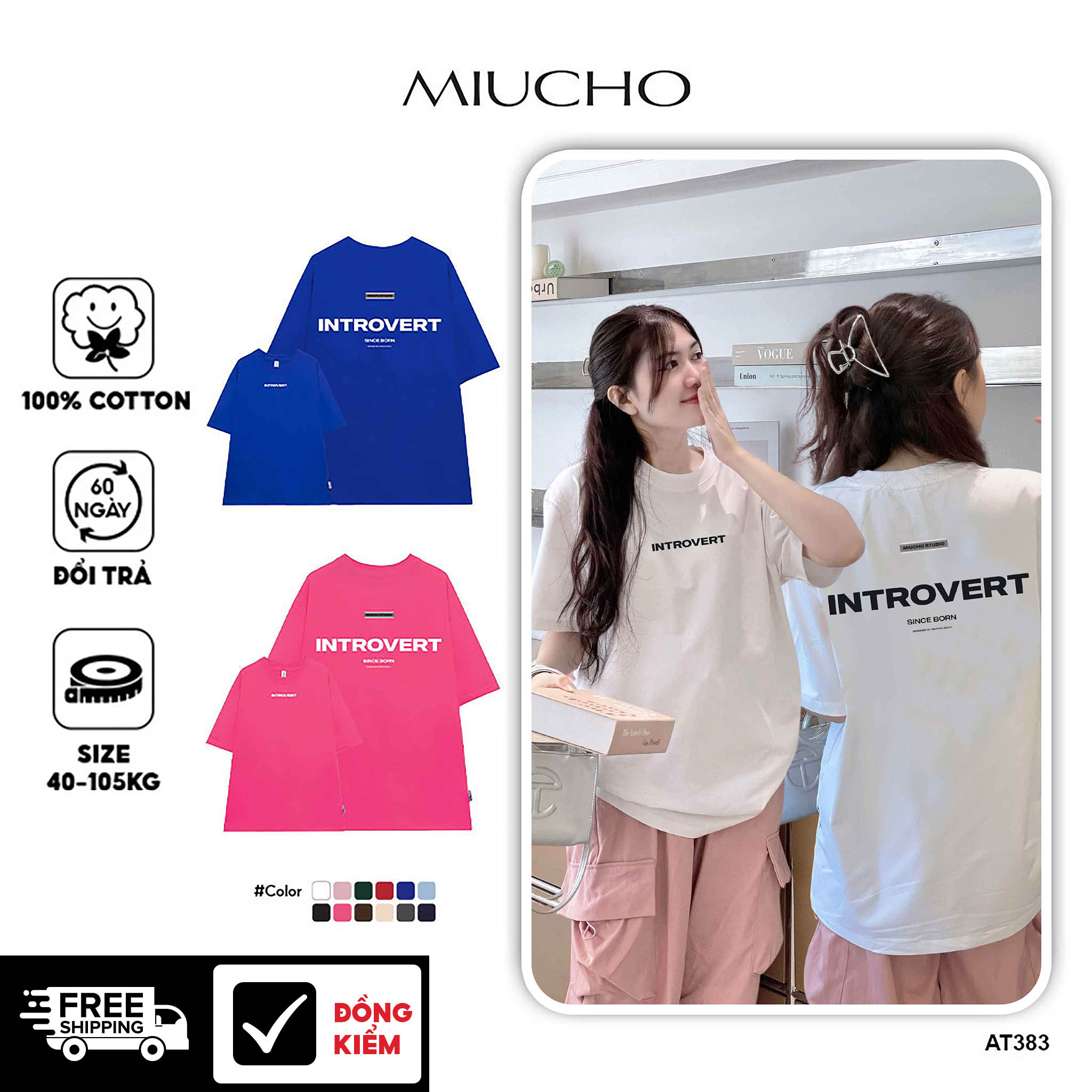 Áo thun unisex form rộng AT383 Miucho chất vải cotton in brand name_thumbnail_1