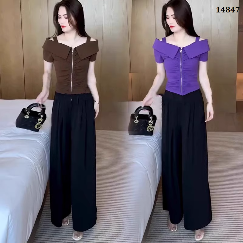 14847-Set bộ áo thun bẹt vai kèm quần suông ( áo thun mịn, quần lụa đũi)_thumbnail_3