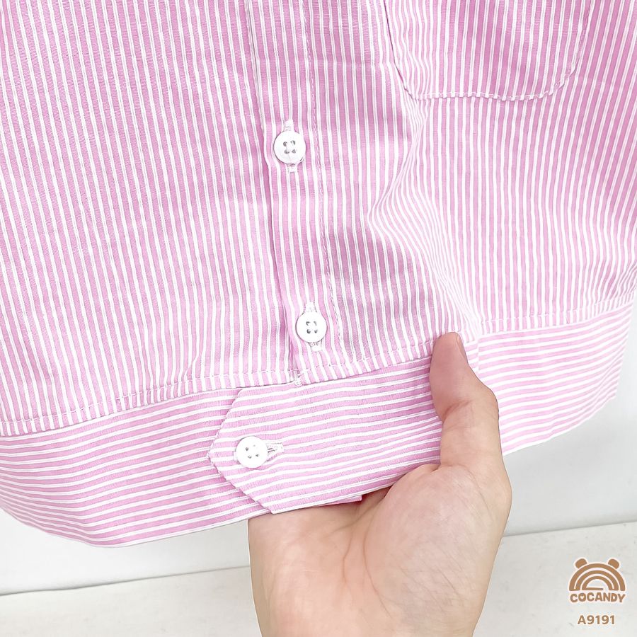 Áo cộc kẻ HỒNG sơ mi giả nẹp gấu áo_thumbnail_4