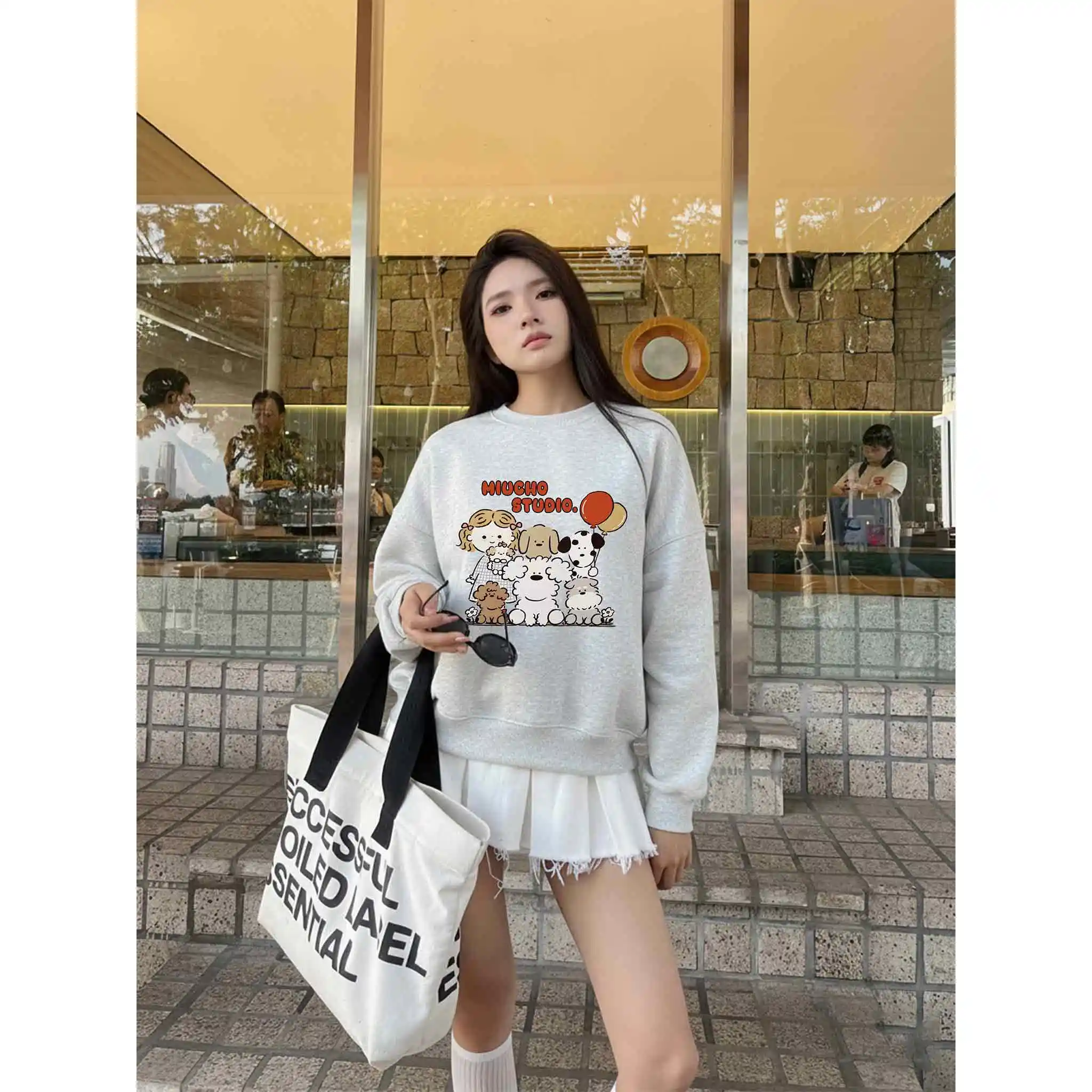 Áo Sweater form boxy Miucho nỉ 2 da thoáng mát tay dài cổ tròn dễ phối cún yêu in mix 2796_thumbnail_9