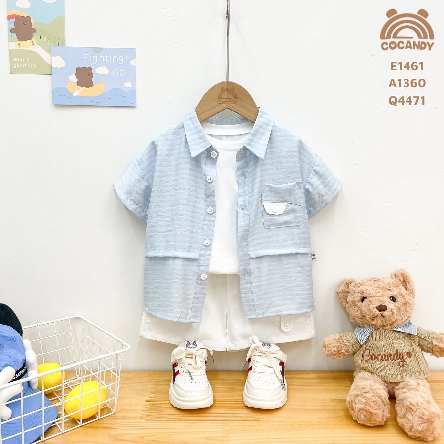 Áo cộc sơ mi kẻ XANH túi ốp ngực cách điệu_thumbnail_1