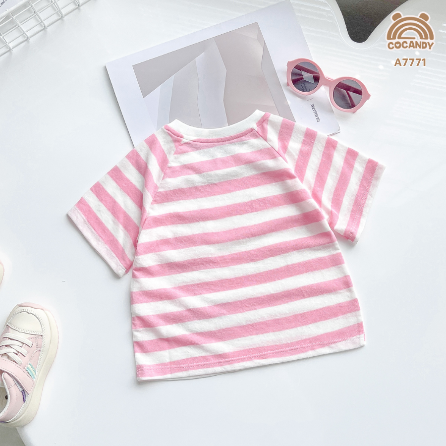 Áo cộc kẻ HỔNG TRẮNG phối túi ngực COCANDY_thumbnail_2