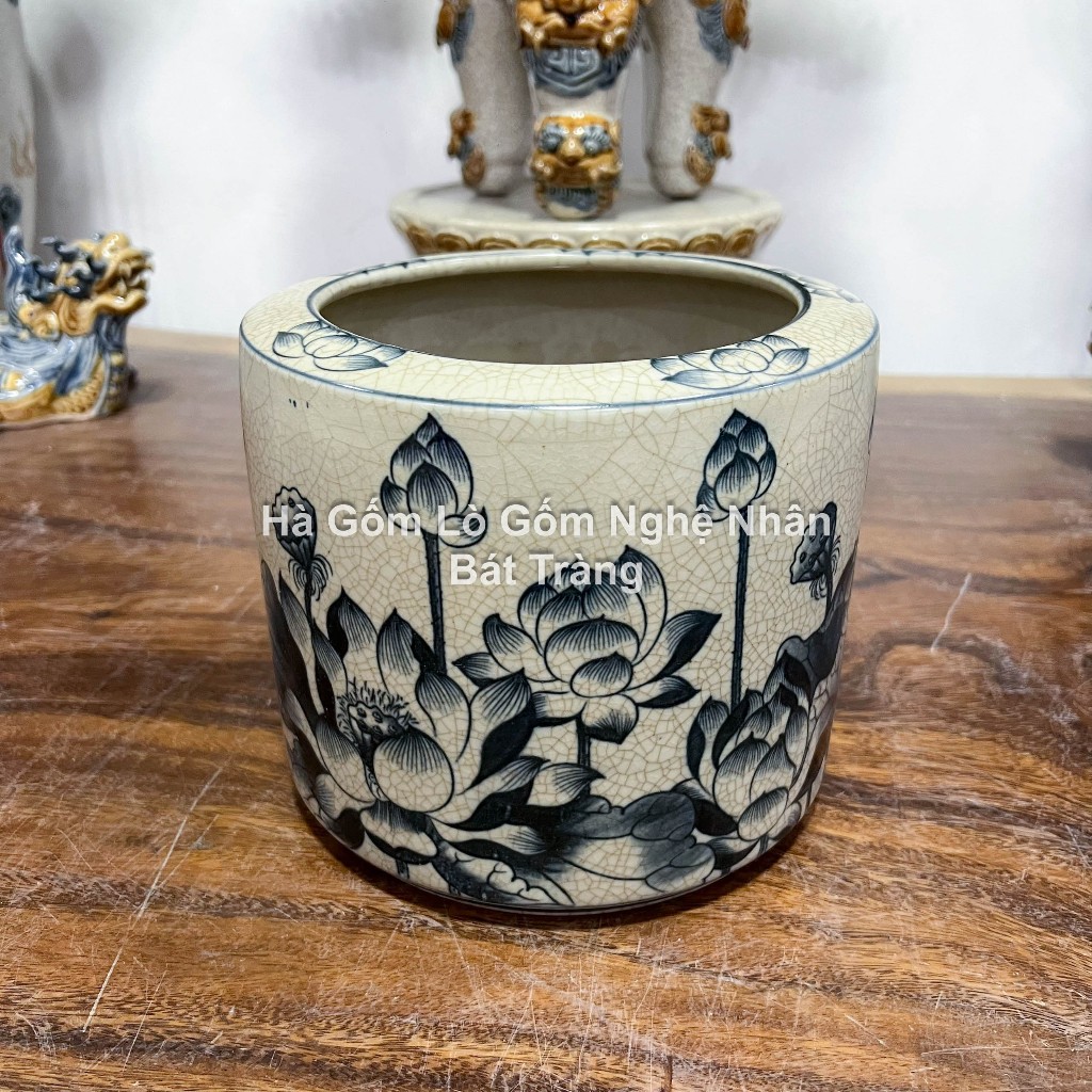 Men rạn trơn - Bát Hương đồ thờ cúng - Hoạ tiết Sen - Rồng (KHÔNG BAO GỒM CHÂN ĐẾ) - Lư hương