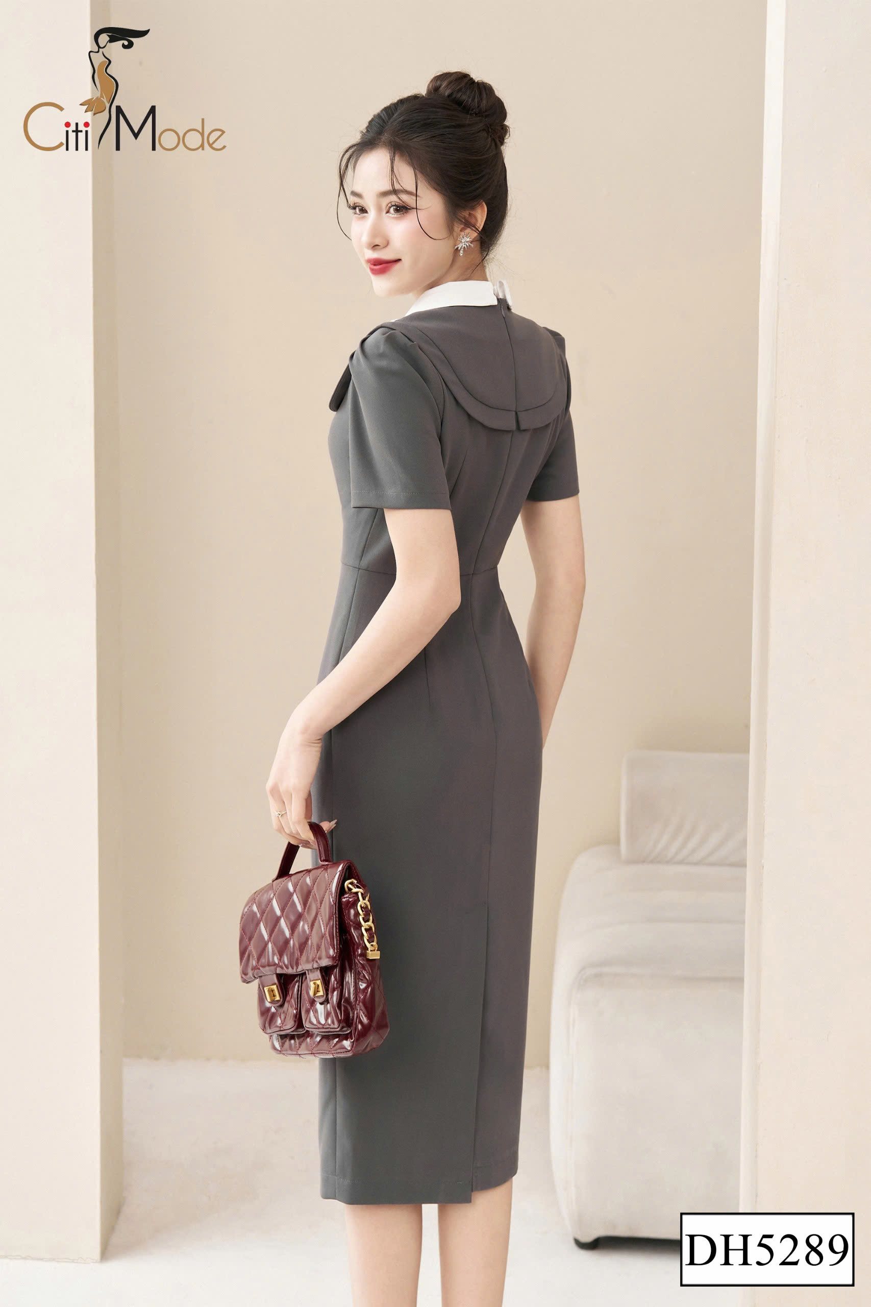 Đầm ôm ghi phối trắng cổ bẻ phối ren_thumbnail_1